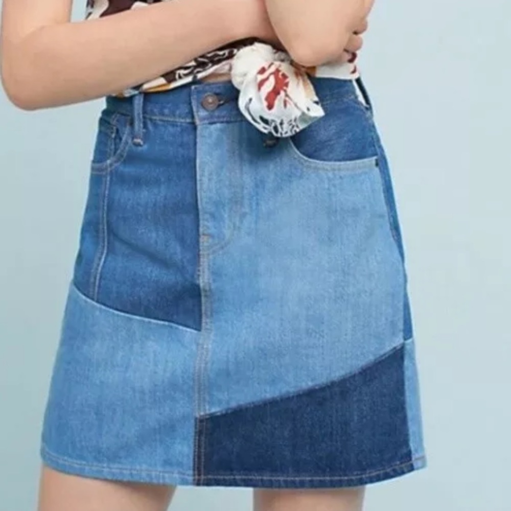 Levi’s Everyday Patchwork Denim Mini Skirt Pacific from Anthropologie